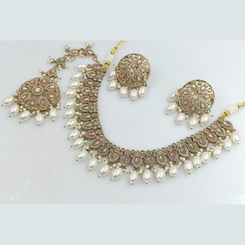 Rani Sati Jewels Gold Plated Crystal and Pearl Necklace Set