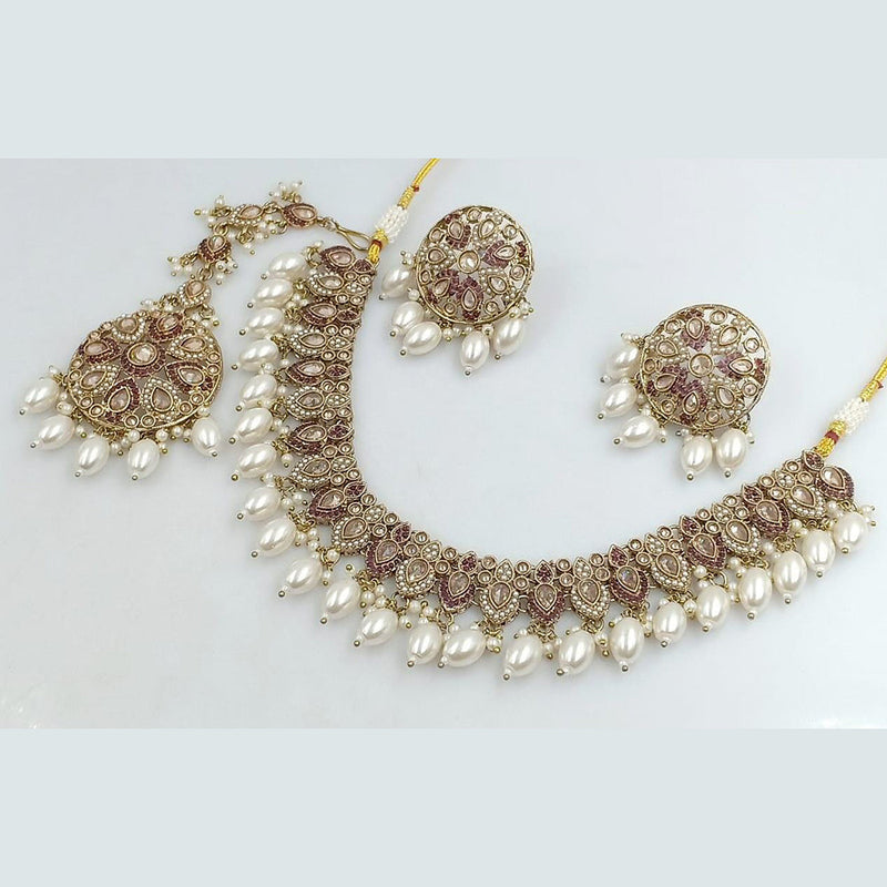 Rani Sati Jewels Gold Plated Crystal and Pearl Necklace Set