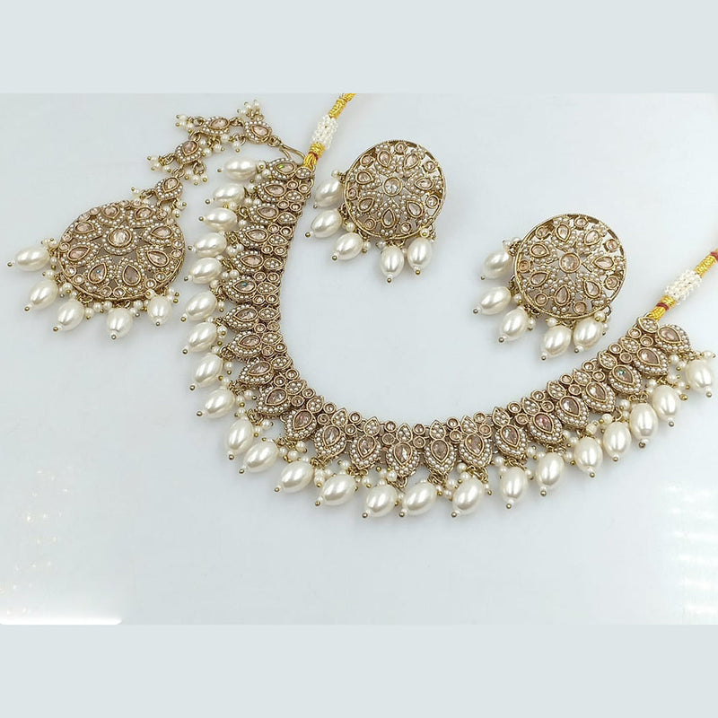 Rani Sati Jewels Gold Plated Crystal and Pearl Necklace Set