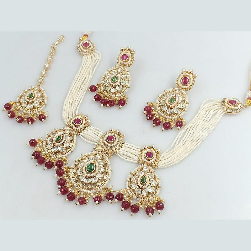 Rani Sati Jewels Gold Plated Pearl and Beads Necklace Set