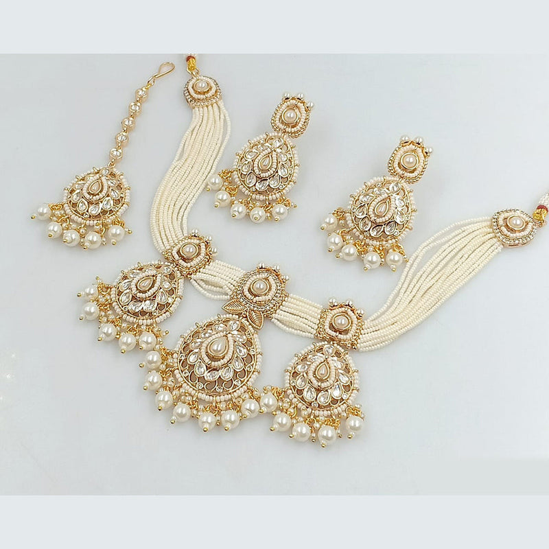 Rani Sati Jewels Gold Plated Pearl and Beads Necklace Set