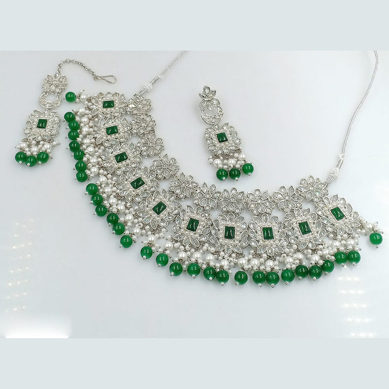 Rani Sati Jewels Silver Plated Crystal and Beads Necklace Set