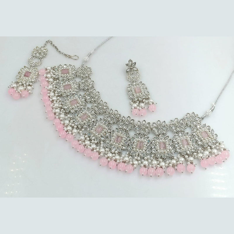 Rani Sati Jewels Silver Plated Crystal and Beads Necklace Set