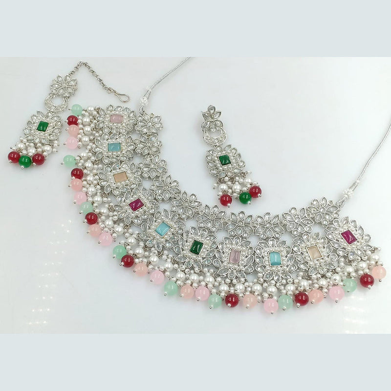 Rani Sati Jewels Silver Plated Crystal and Beads Necklace Set