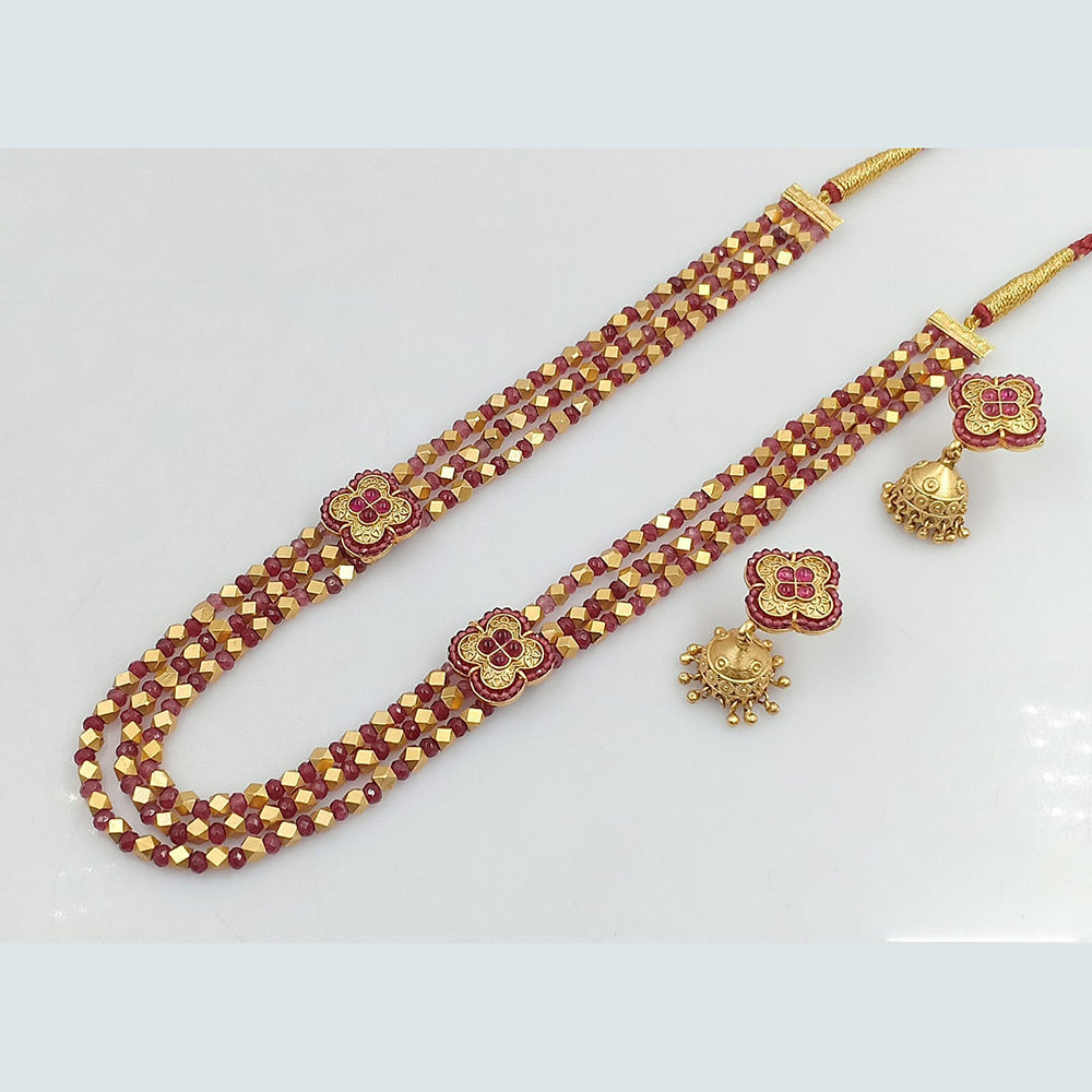 Rani Sati Jewels Gold Plated Pota Beads Long Necklace Set