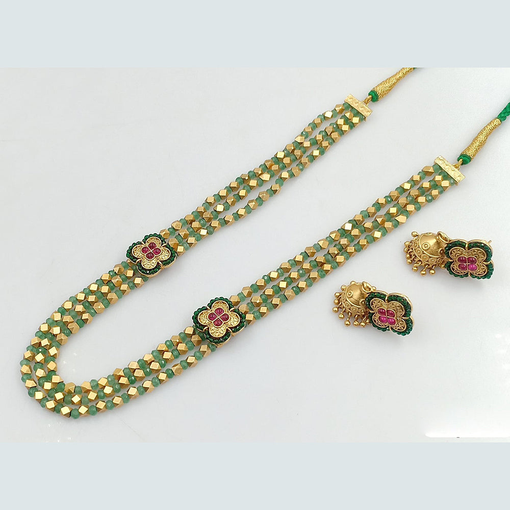 Rani Sati Jewels Gold Plated Pota Beads Long Necklace Set