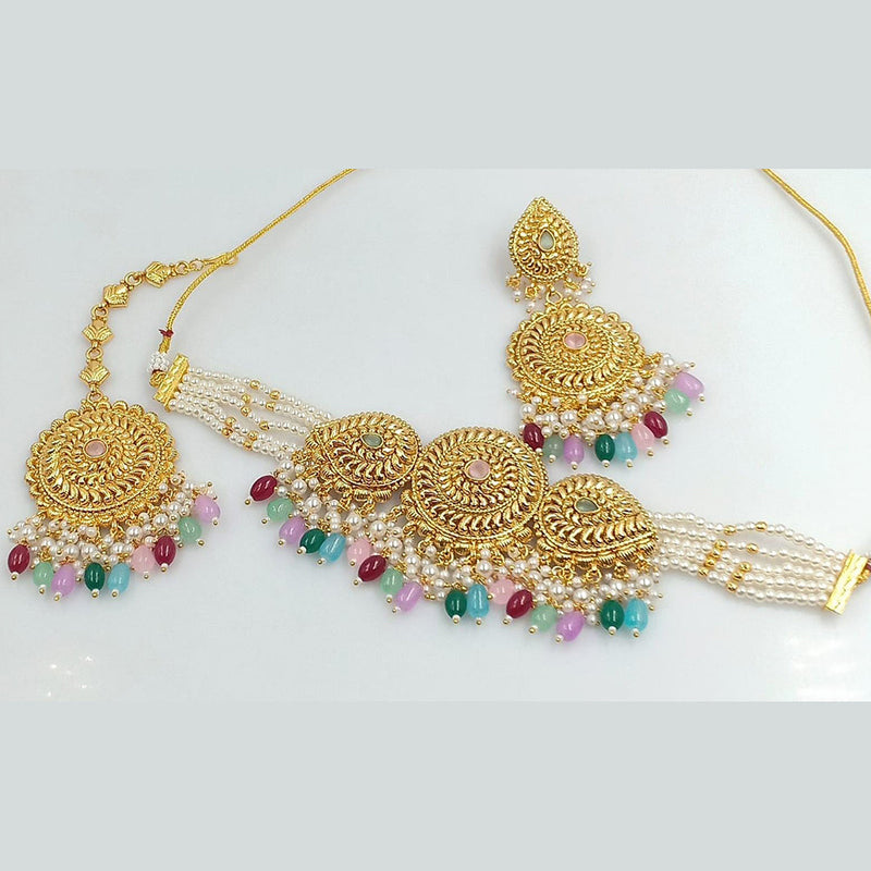 Rani Sati Jewels Gold Plated Pota Choker Necklace Set