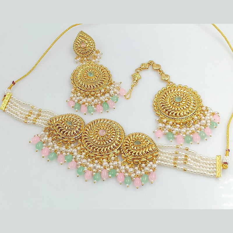 Rani Sati Jewels Gold Plated Pota Choker Necklace Set