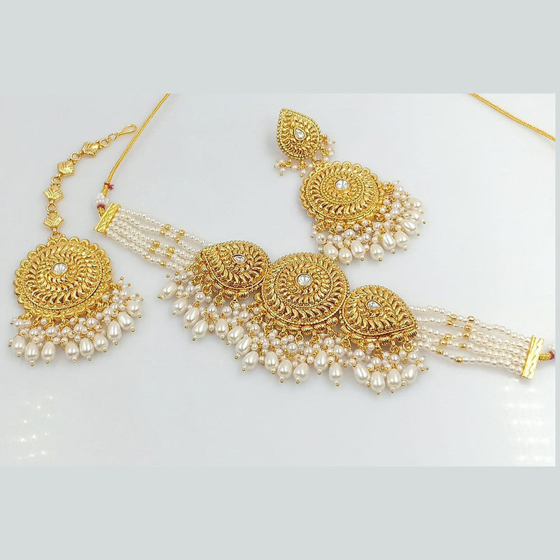 Rani Sati Jewels Gold Plated Pota Choker Necklace Set