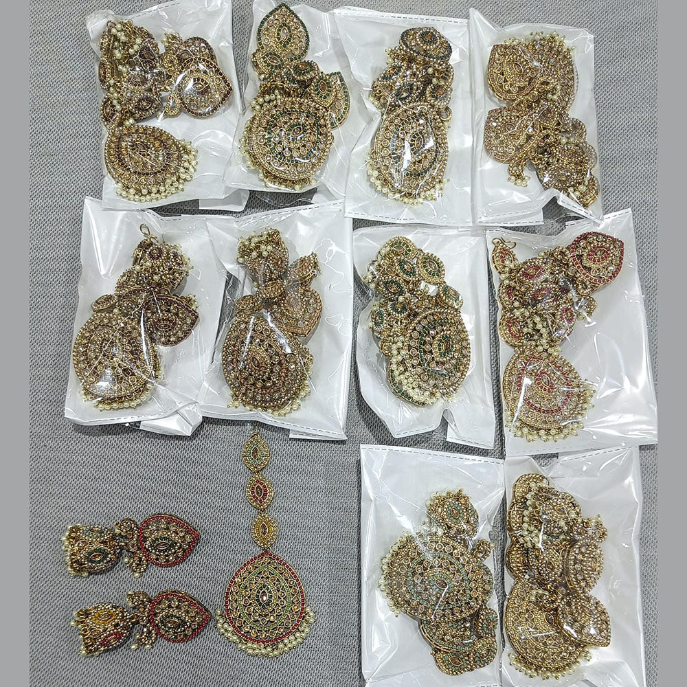 Rani Sati Jewellers Gold Plated Crystal Stone And Pearls Earrings With Maangtikka