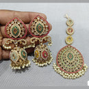 Rani Sati Jewellers Gold Plated Crystal Stone And Pearls Earrings With Maangtikka