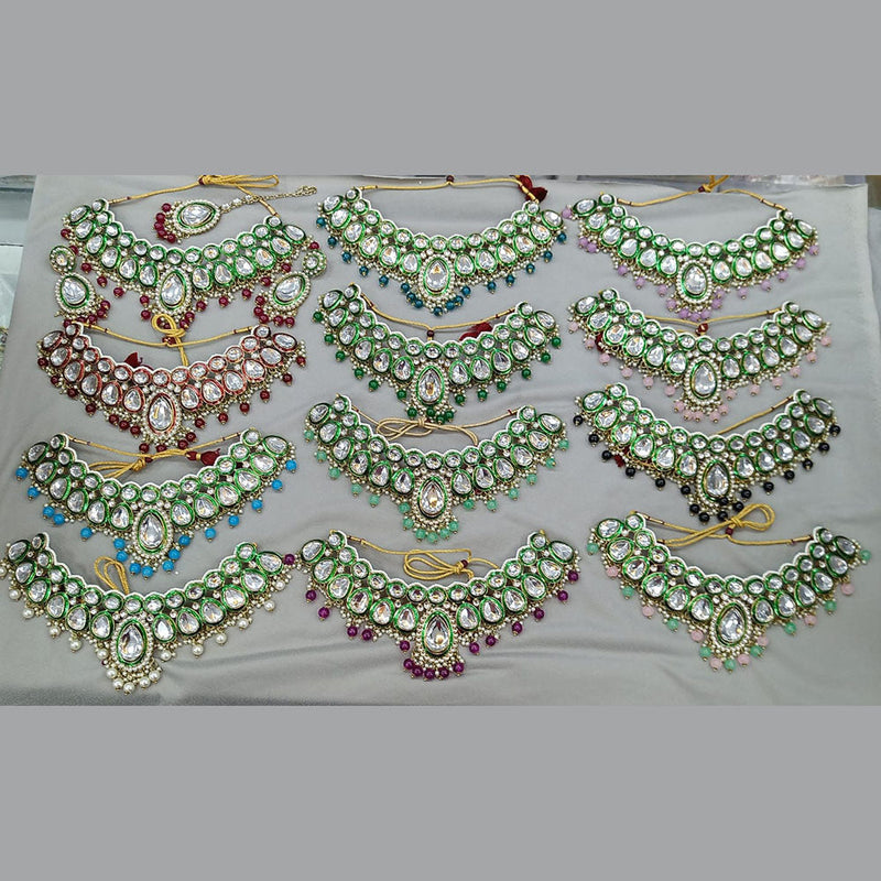 Rani Sati Jewels Gold Plated Crystal and Pearl Necklace Set