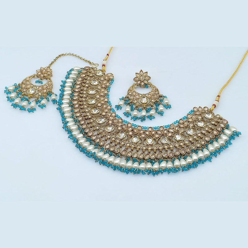 Rani Sati Jewels Gold Plated Crystal Stone And Beads Necklace Set