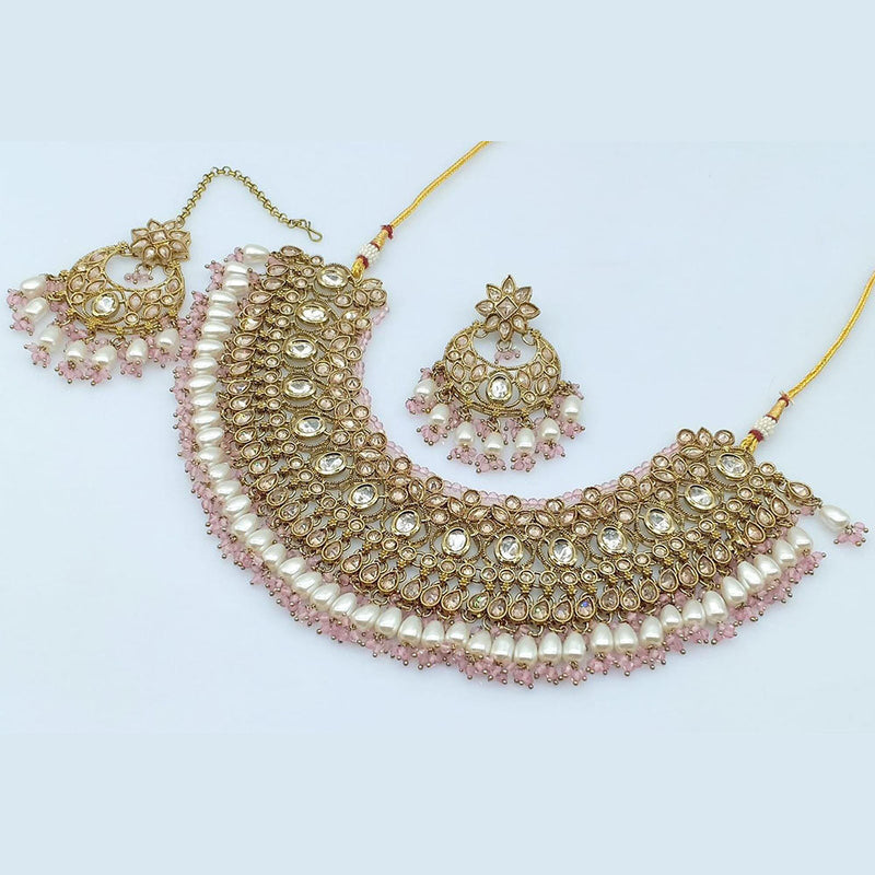 Rani Sati Jewels Gold Plated Crystal Stone And Beads Necklace Set