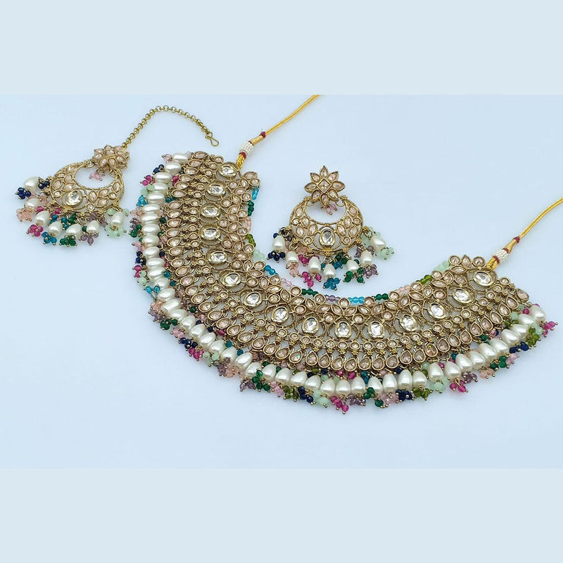 Rani Sati Jewels Gold Plated Crystal Stone And Beads Necklace Set