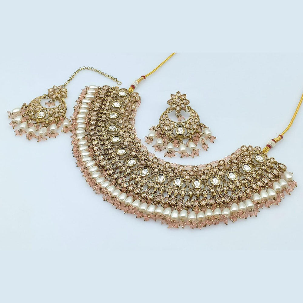 Rani Sati Jewels Gold Plated Crystal Stone And Beads Necklace Set