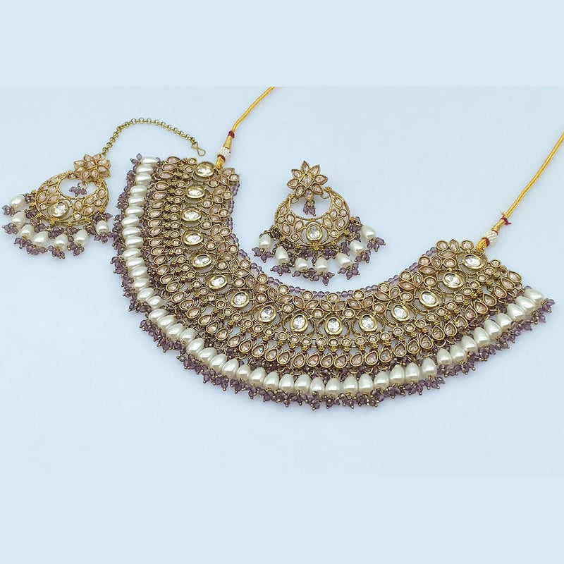 Rani Sati Jewels Gold Plated Crystal Stone And Beads Necklace Set