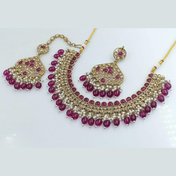 Rani Sati Jewels Gold Plated Crystal Stone And Beads Necklace Set