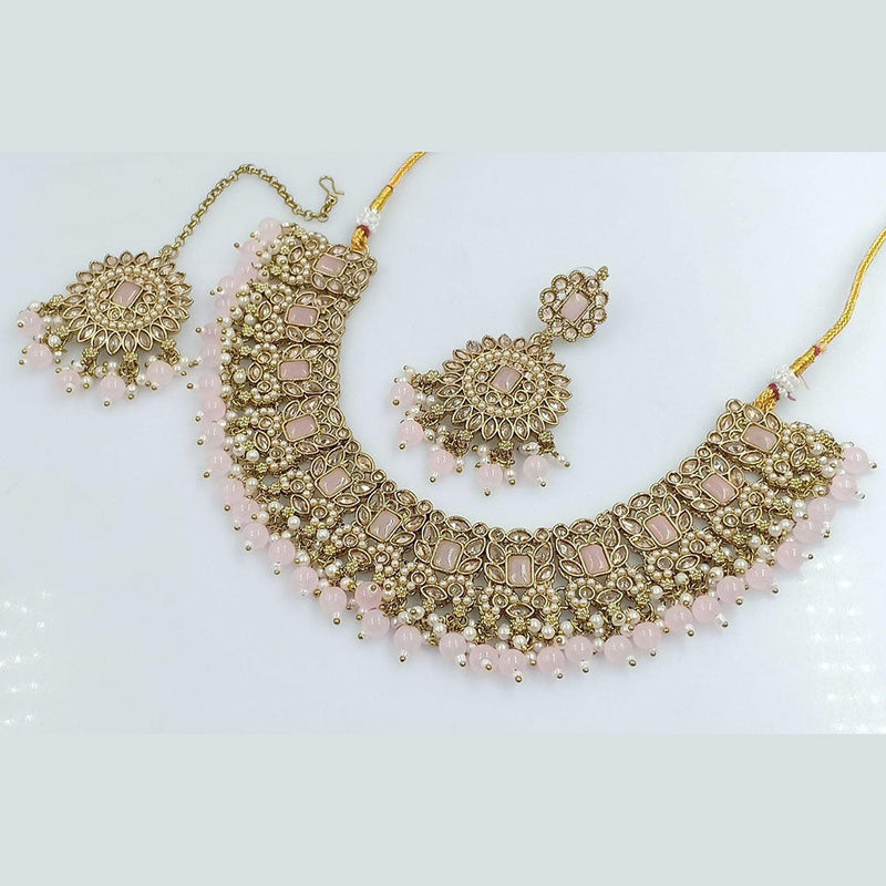 Rani Sati Jewels Gold Plated Crystal Stone And Beads Necklace Set