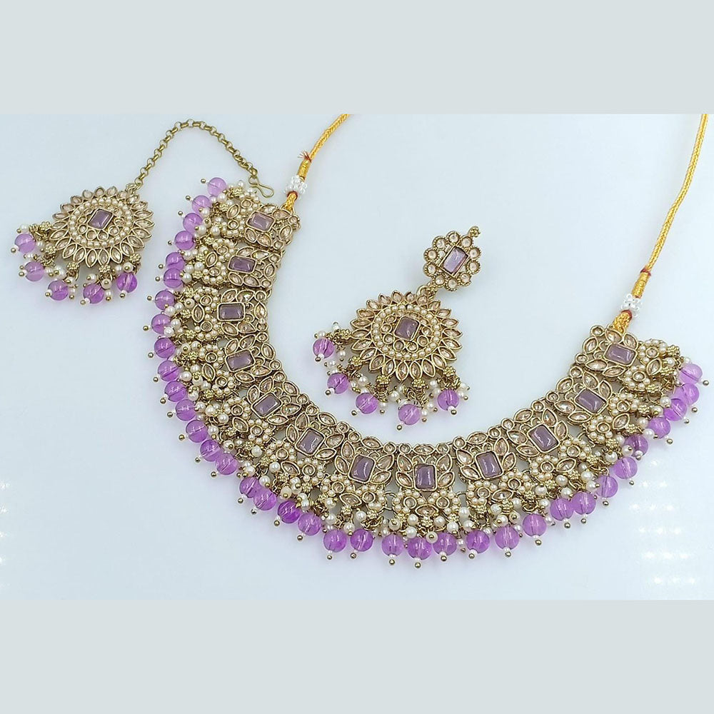 Rani Sati Jewels Gold Plated Crystal Stone And Beads Necklace Set