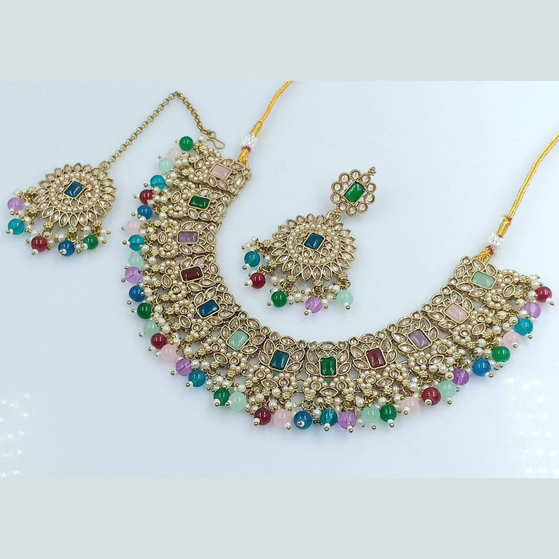 Rani Sati Jewels Gold Plated Crystal Stone And Beads Necklace Set