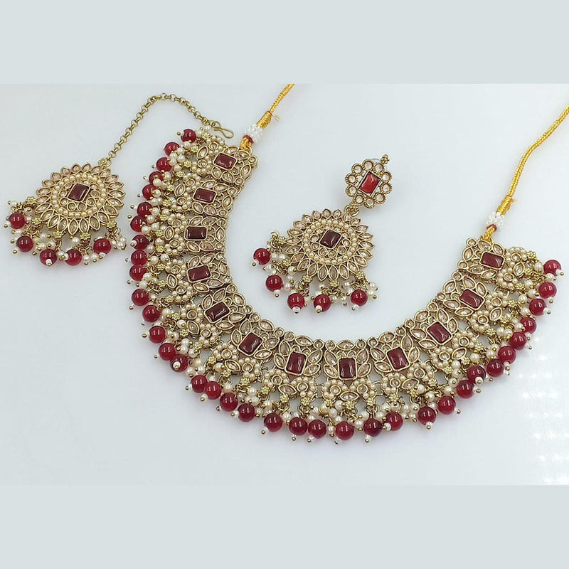 Rani Sati Jewels Gold Plated Crystal Stone And Beads Necklace Set