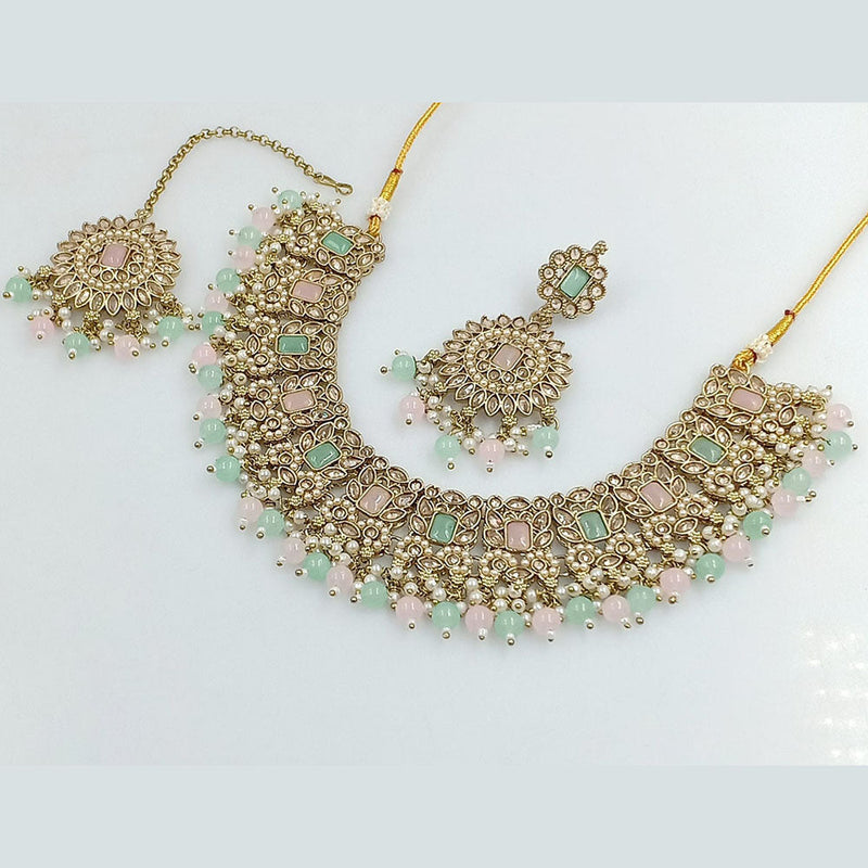 Rani Sati Jewels Gold Plated Crystal Stone And Beads Necklace Set