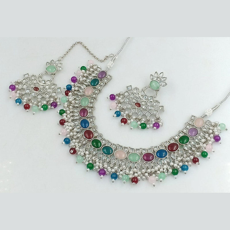 Rani Sati Jewels Silver  Plated Crystal Stone And Beads Necklace Set