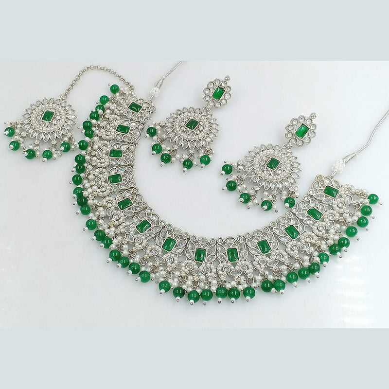 Rani Sati Jewels Silver  Plated Crystal Stone And Beads Necklace Set