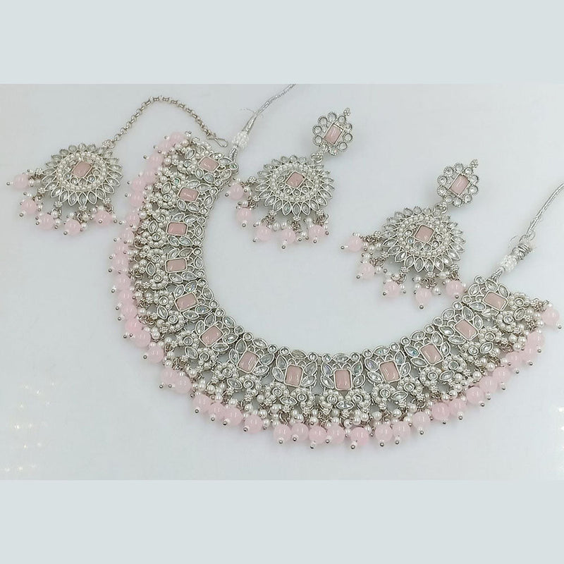 Rani Sati Jewels Silver  Plated Crystal Stone And Beads Necklace Set