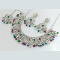 Rani Sati Jewels Silver  Plated Crystal Stone And Beads Necklace Set