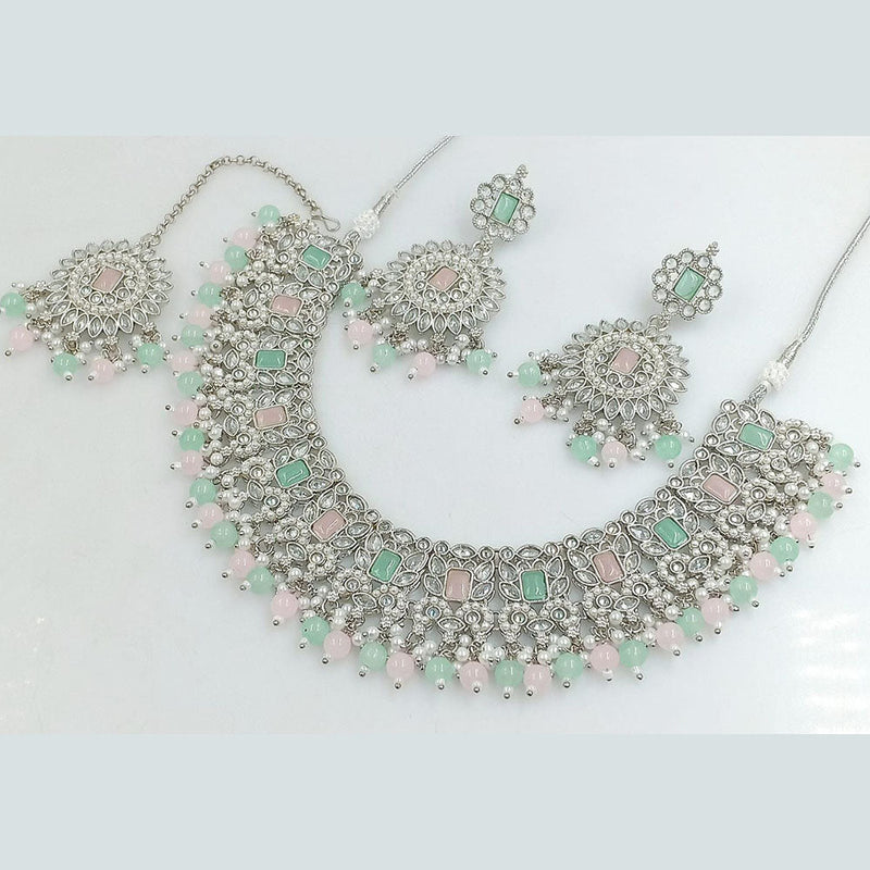 Rani Sati Jewels Silver  Plated Crystal Stone And Beads Necklace Set