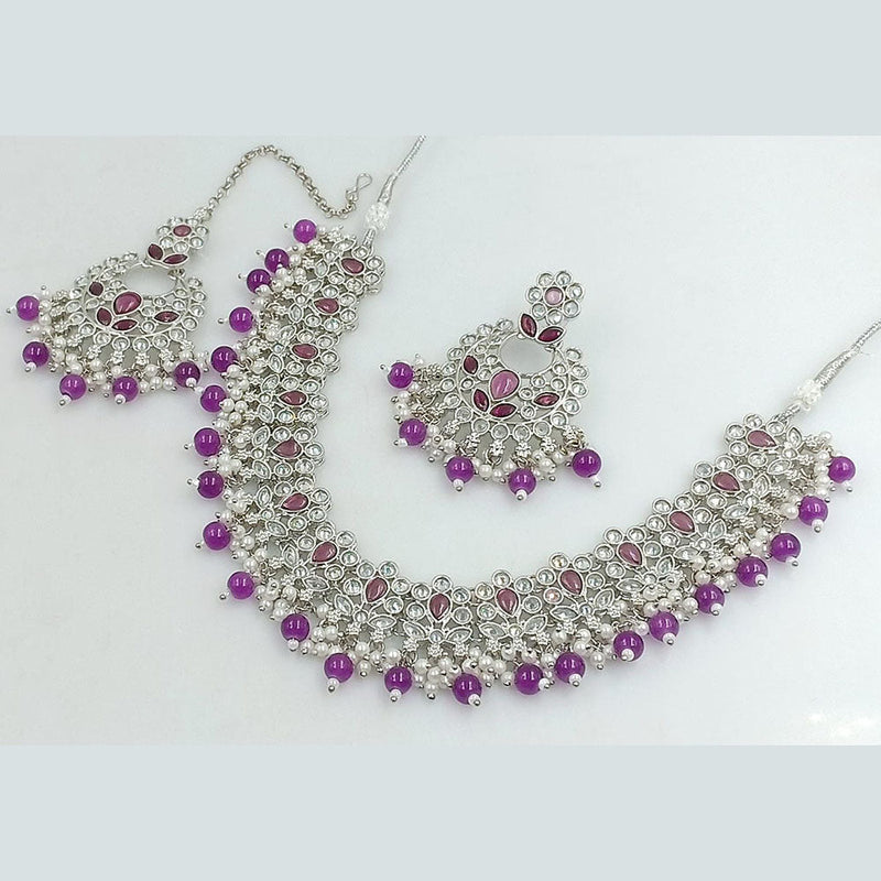 Rani Sati Jewels Silver  Plated Crystal Stone And Beads Necklace Set