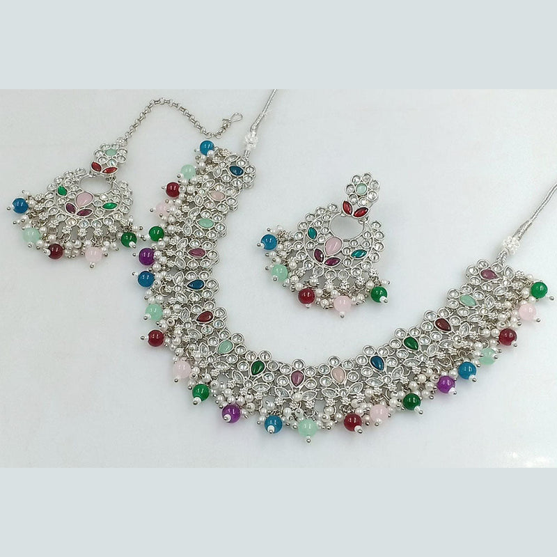 Rani Sati Jewels Silver  Plated Crystal Stone And Beads Necklace Set