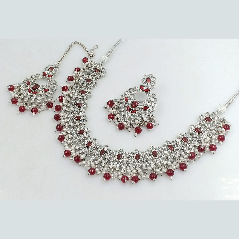 Rani Sati Jewels Silver  Plated Crystal Stone And Beads Necklace Set