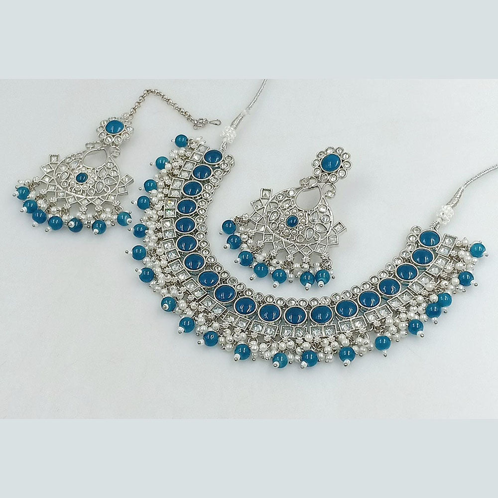 Rani Sati Jewels Silver Plated Crystal Stone And Beads Necklace Set