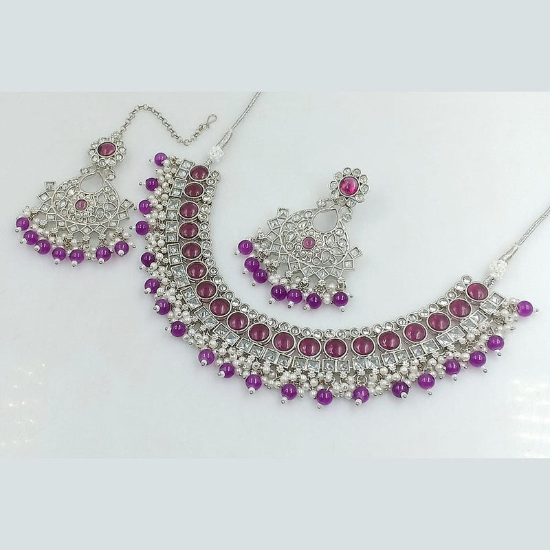 Rani Sati Jewels Silver Plated Crystal Stone And Beads Necklace Set