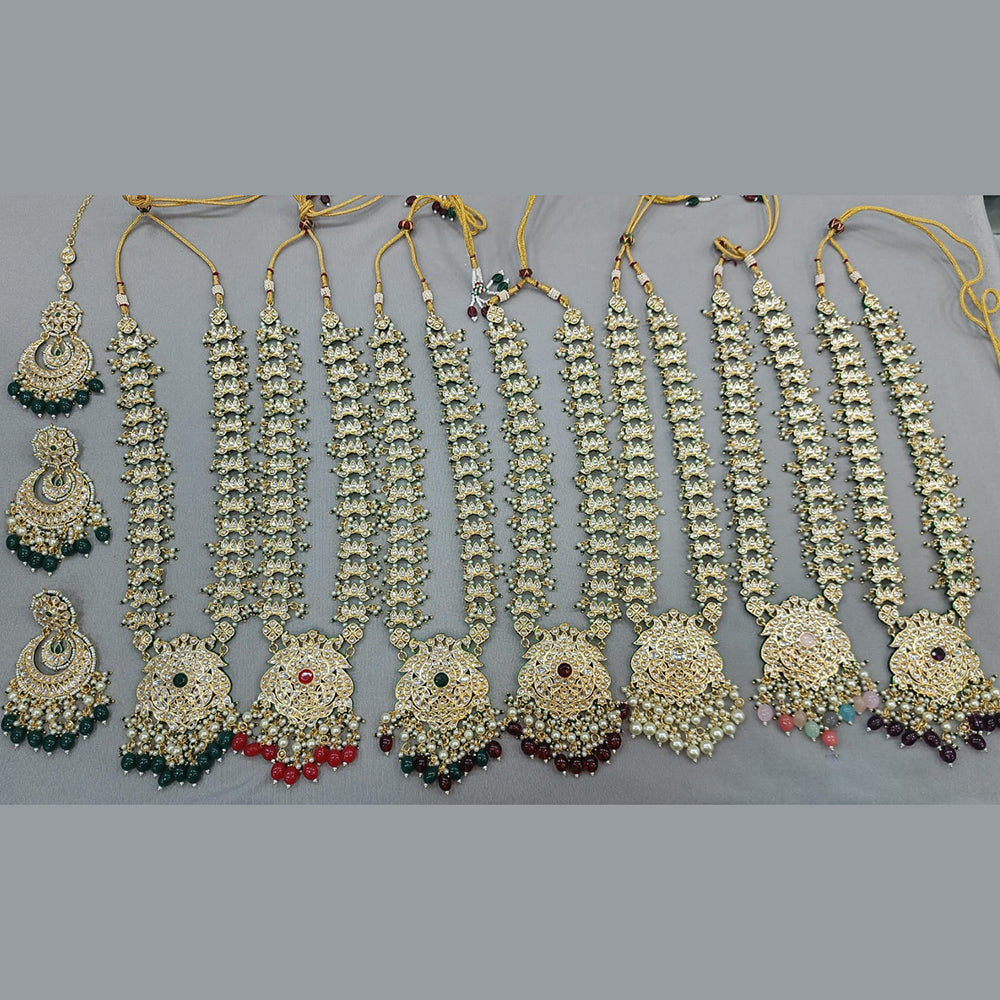 Rani Sati Jewels Gold Plated Kundan Stone And Pearls Long Necklace Set