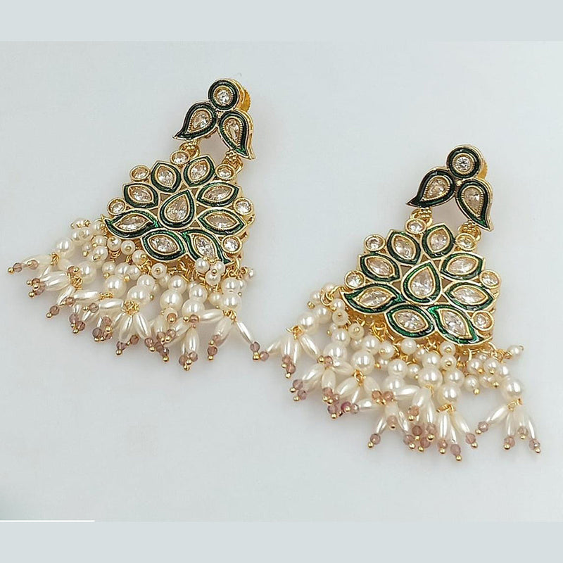 Rani Sati Jewels Gold Plated Crystal Stone And Pearls Dangler Earrings