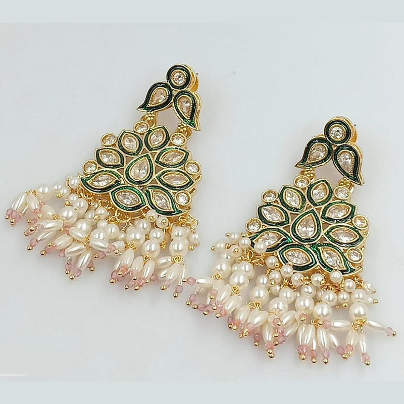 Rani Sati Jewels Gold Plated Crystal Stone And Pearls Dangler Earrings