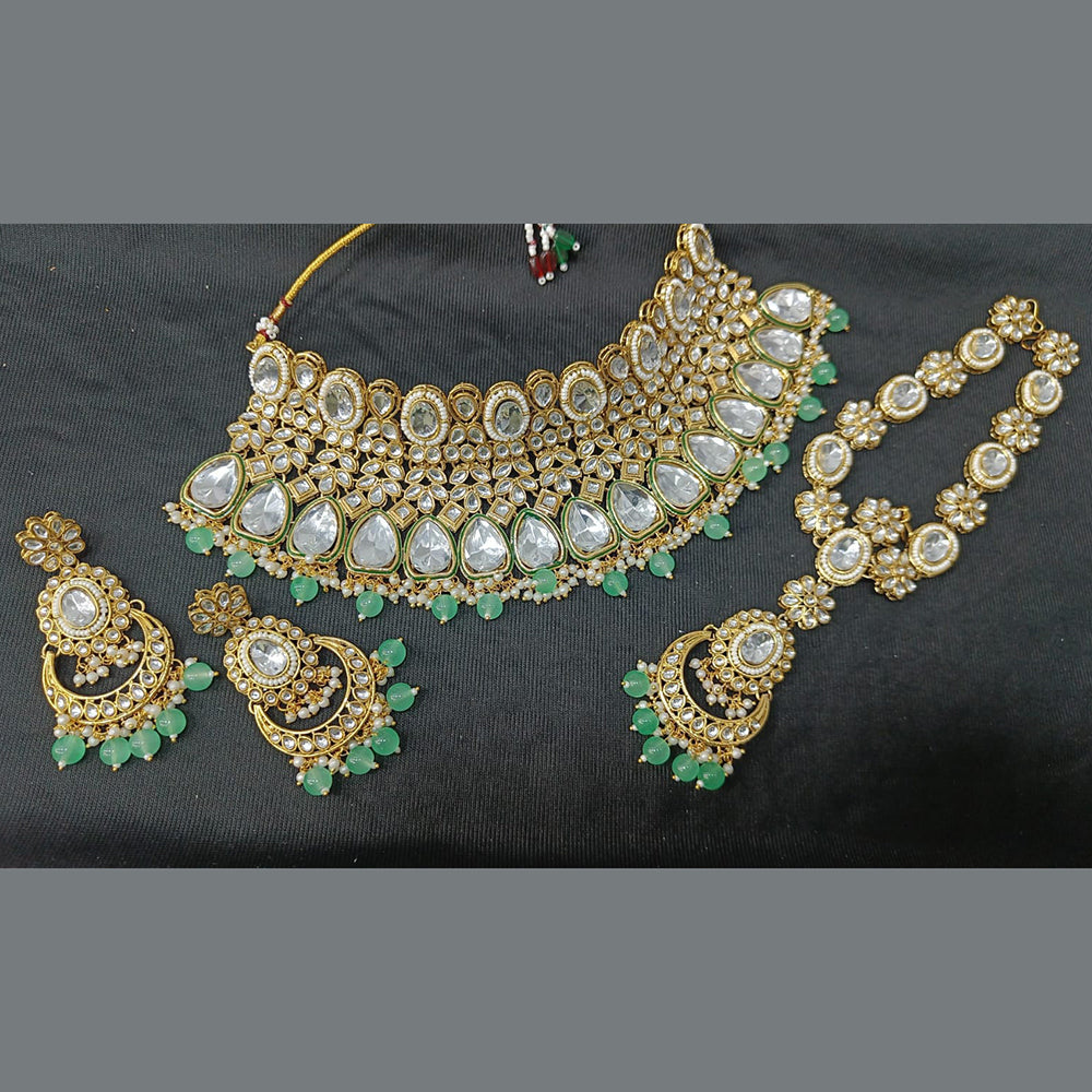 Rani Sati Jewels Gold Plated Crystal Stone And Beads Choker Necklace Set