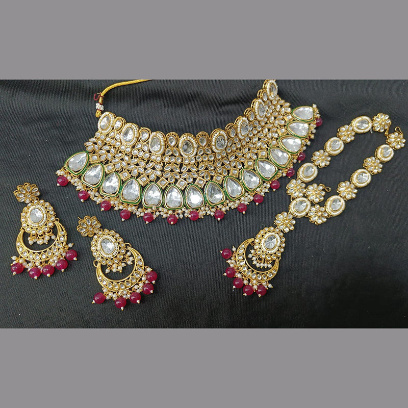 Rani Sati Jewels Gold Plated Crystal Stone And Beads Choker Necklace Set