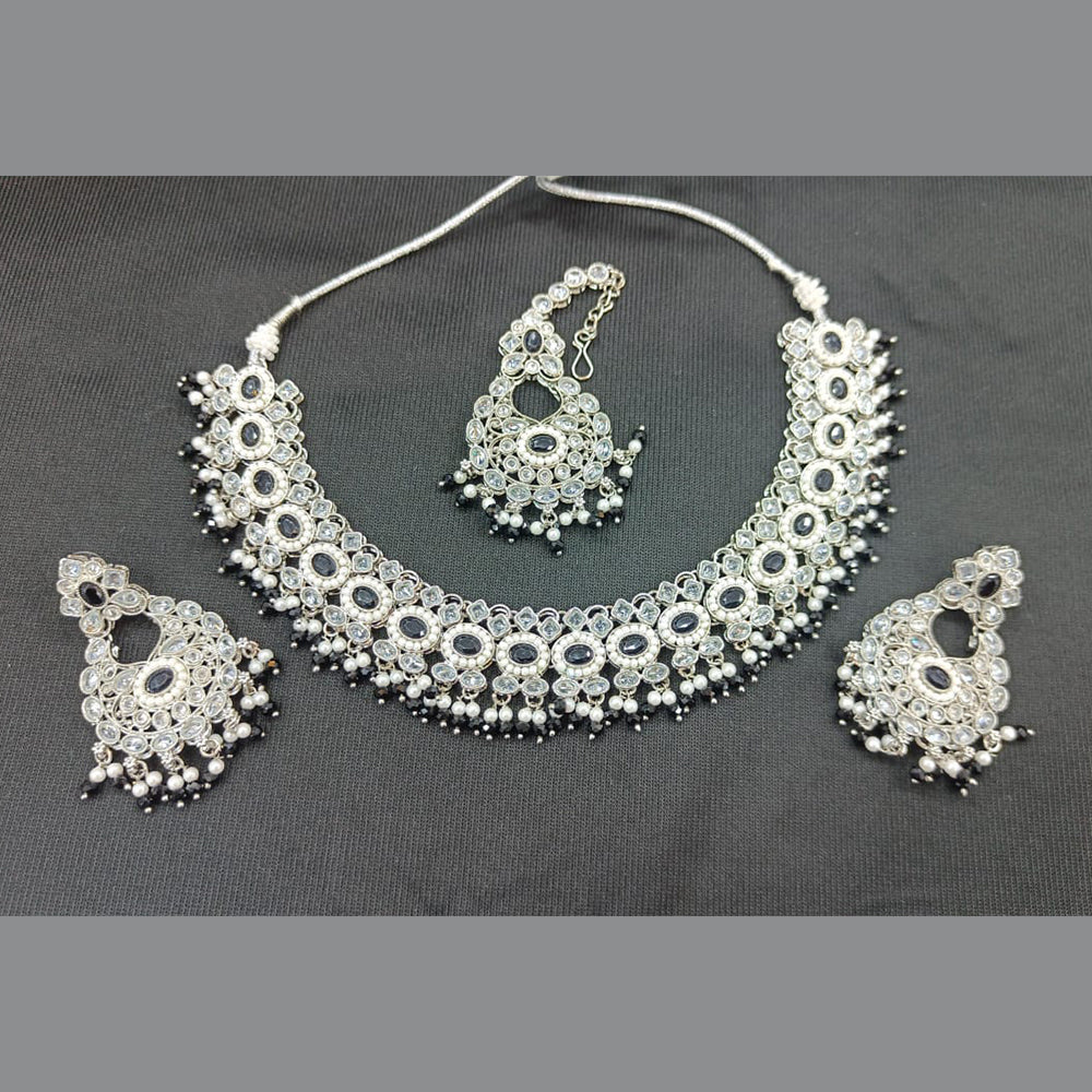 Rani Sati Jewels Silver Plated Crystal Stone And Pearls Necklace Set