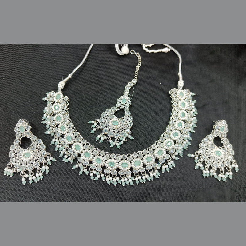 Rani Sati Jewels Silver Plated Crystal Stone And Pearls Necklace Set