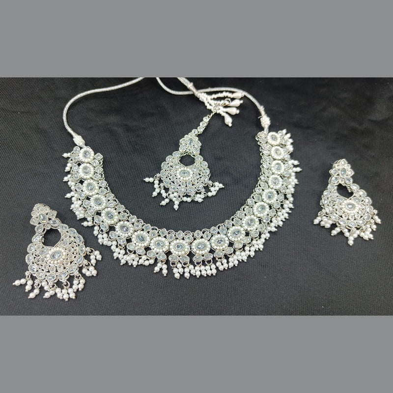 Rani Sati Jewels Silver Plated Crystal Stone And Pearls Necklace Set