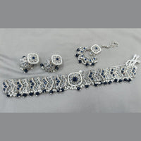 Rani Sati Jewels Silver Plated Crystal Stone And Pearls Choker Necklace Set