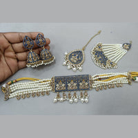 Rani Sati Jewels Gold Plated Crystal and Pearl Choker Necklace Set