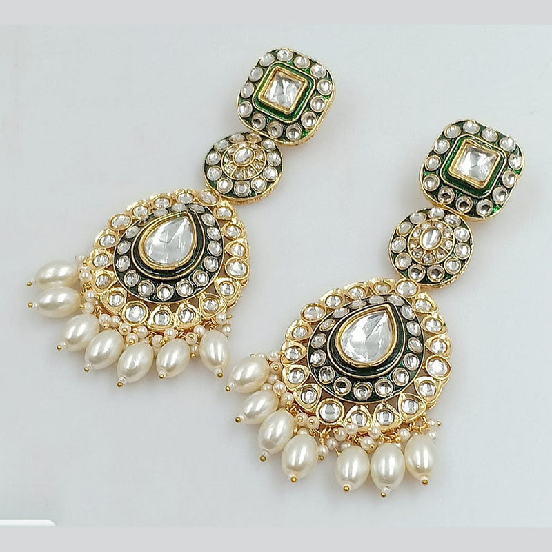 Rani Sati Jewels Gold Plated Kundan Stone And Pearl Dangler Earrings