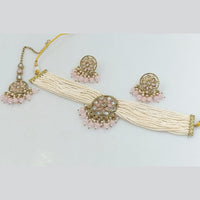 Rani Sati Jewels Gold Plated Crystal Stone And Pearl Choker Necklace Set