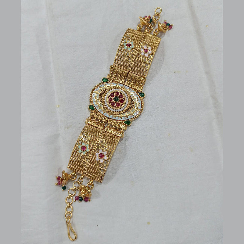 Rani Sati Jewels Gold Plated Kundan Stone And Meenakari Adjustable Bracelet